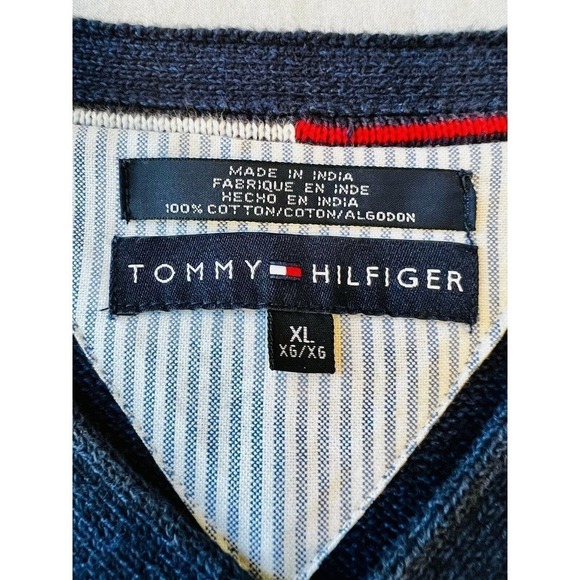 Men’s Tommy Hilfiger XL Cotton Sweater Vest Red White V Neck Striped Golf - Picture 3 of 5